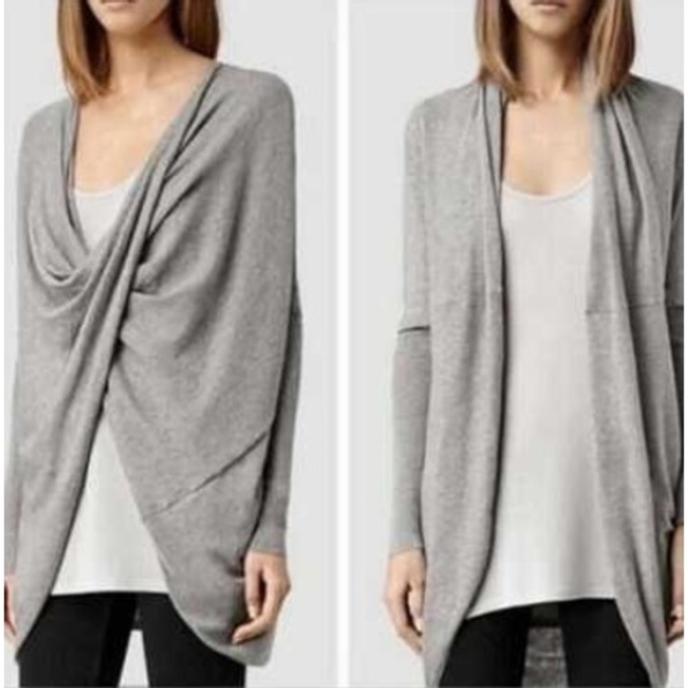 AllSaints Itat Shrug Women S Gray Convertible Wrap Cardigan Minimalist Layering
